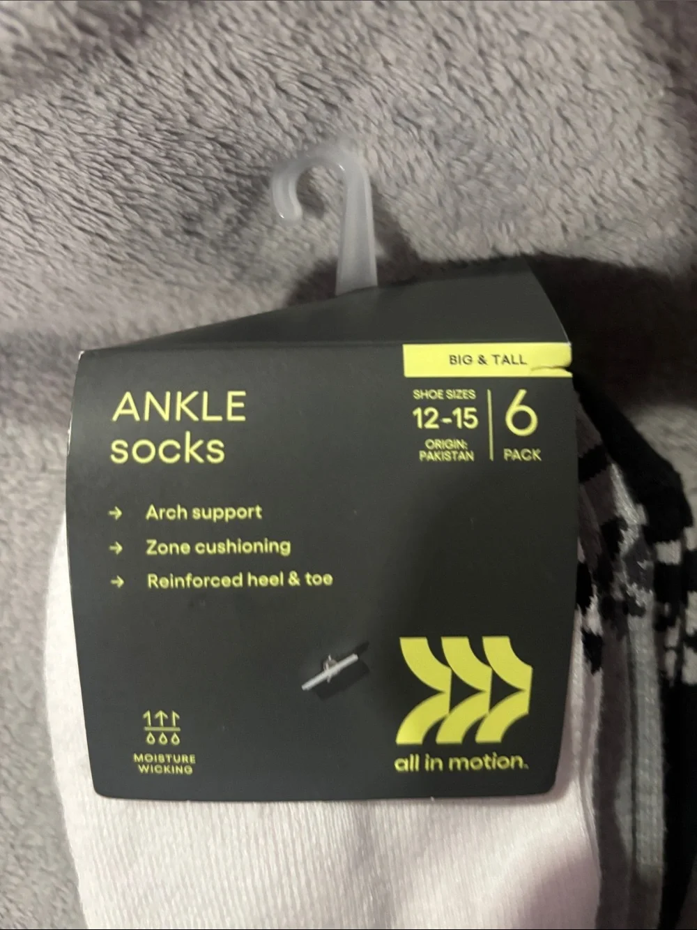 all in motion Men's Athletic Ankle Socks - White, Black, Gray